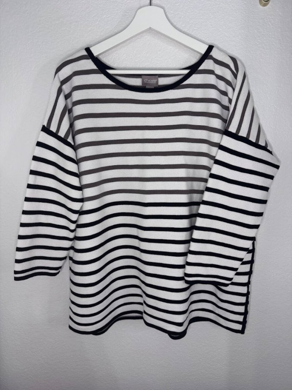 Chico's Striped Pullover Sweater Hombre Black White Grey Size 3 / XL
